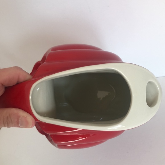 Vintage Hall Red Art Deco Streamline Disc Pitcher 1338 - Picture 5 of 9